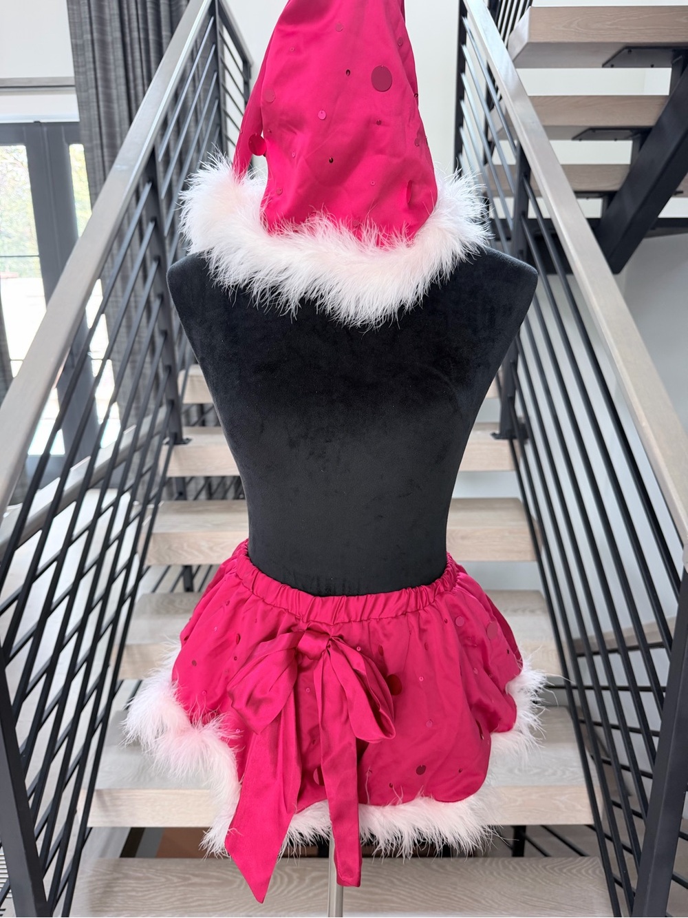 Christmas Fuchsia Festive Santa Hat and Skirt Set with White Faux Fur Trim